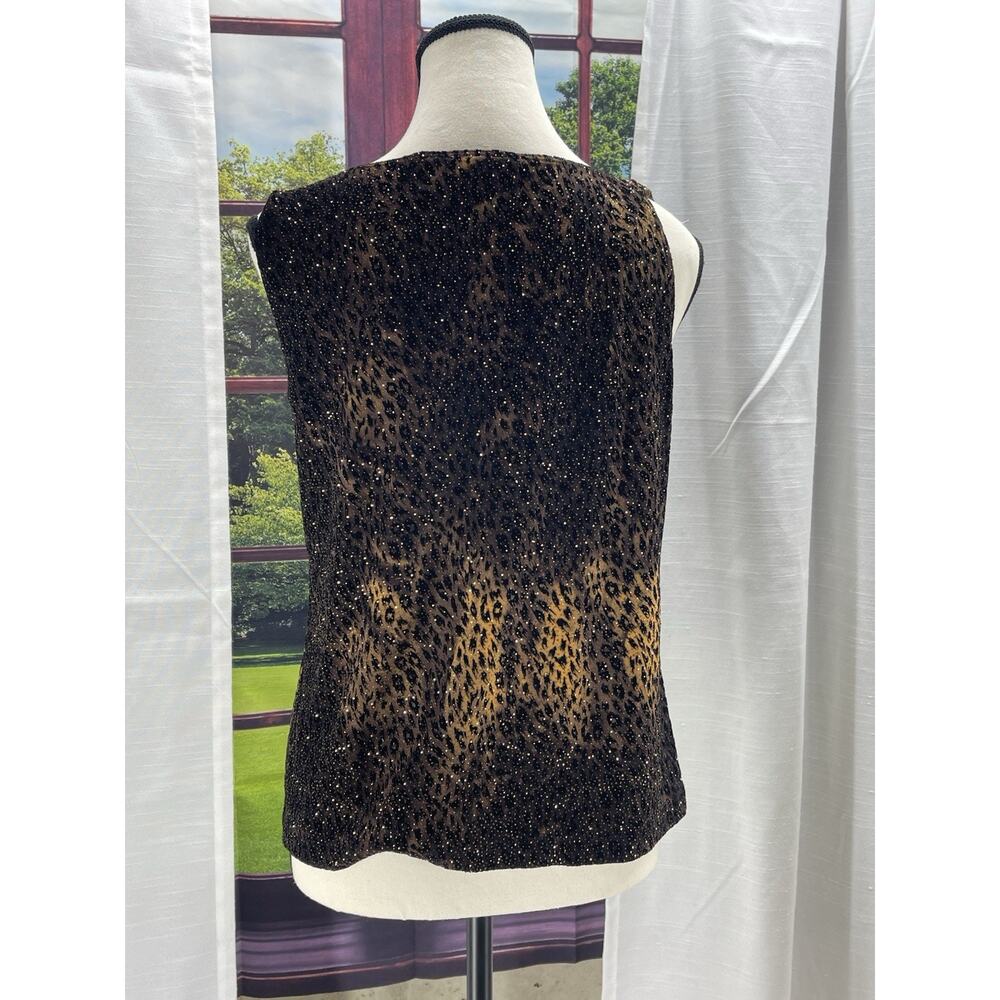 McBling Mob Wife 00s Y2K Leopard Glitter Tank Top Sz 1 Brown Gold Sparkle Glam - Picture 5 of 12